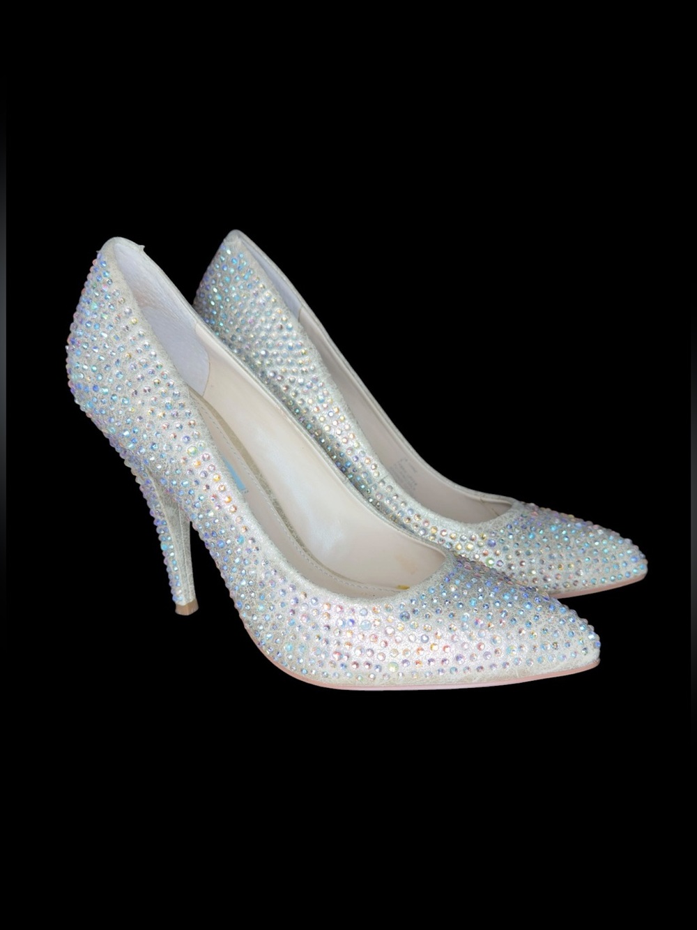 Blue by Betsey Johnson Rhinestone Bridal Wedding Heels Silver Sparkle Pumps 8.5 - Picture 3 of 14